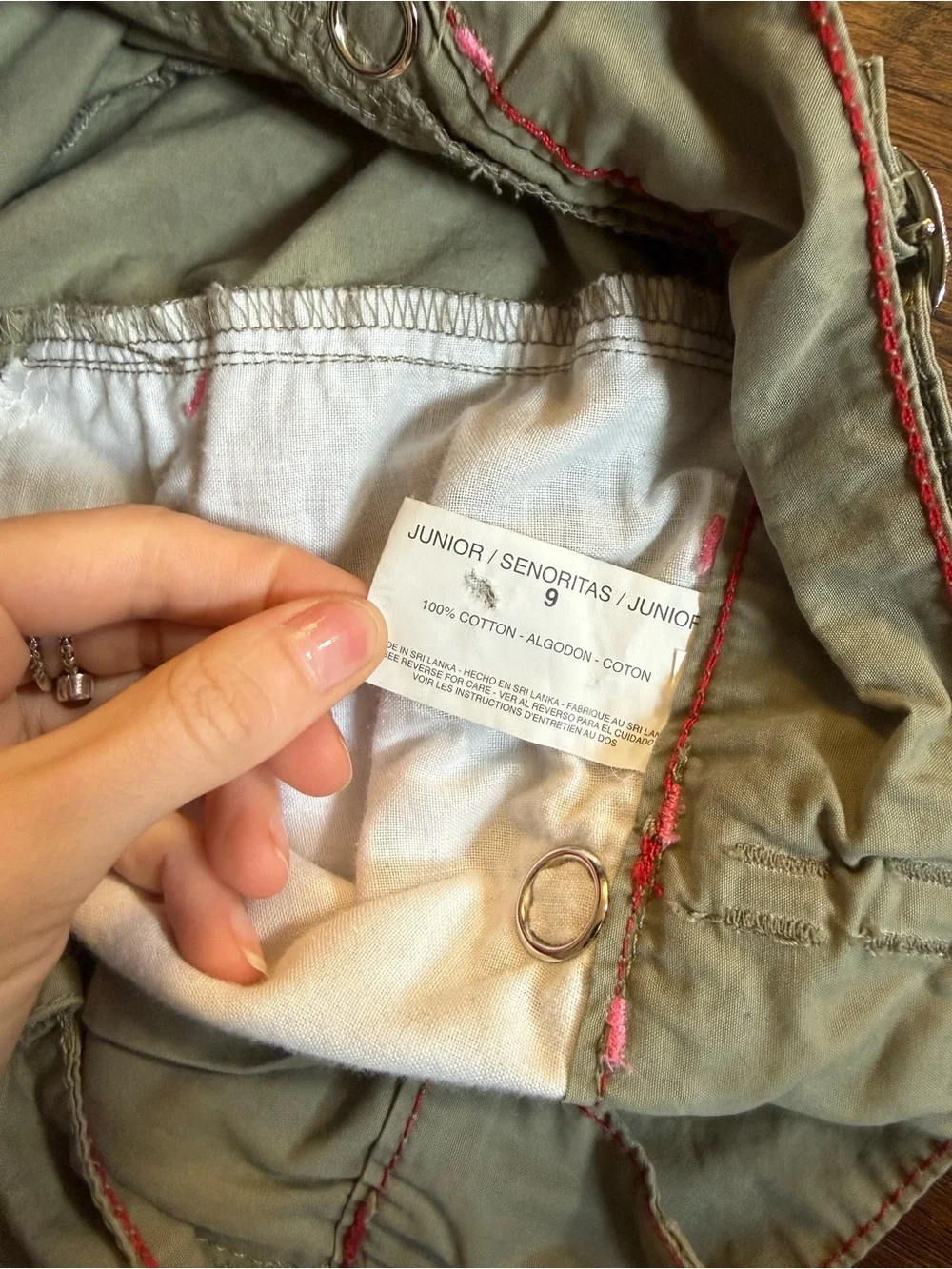 Y2K GLO jeans Sage Green Cargo Capris with Pink Accents And Silver Hardware